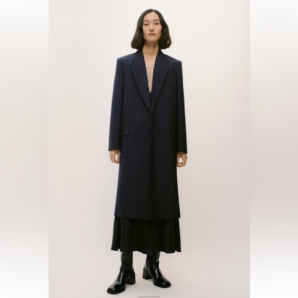 Zara wool blend navy blue long coat - Picture 1 of 5